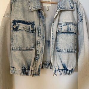 Avec Les Filles Cropped Acid Wash Denim Utility Jacket
